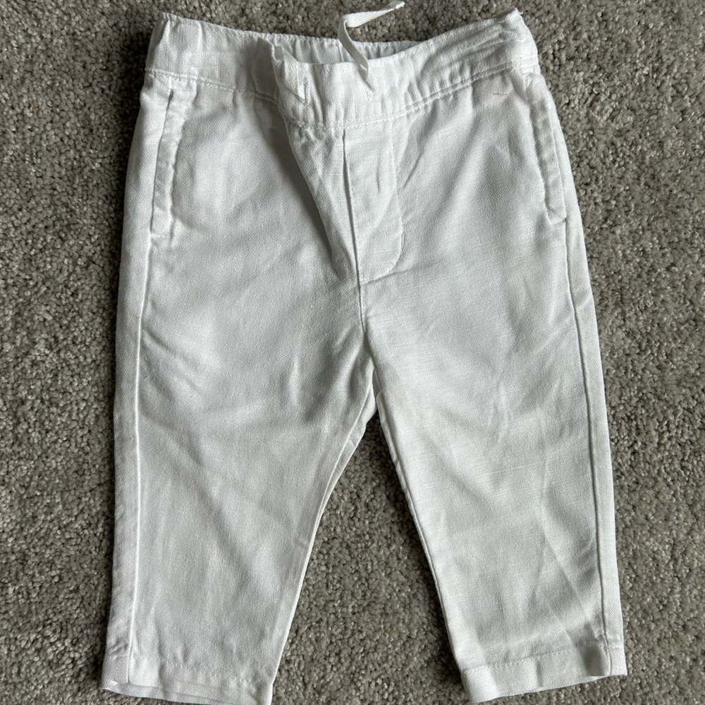 Janie and Jack White Linen-Cotton Pull-On Pant 6-12 months Excellent Condition